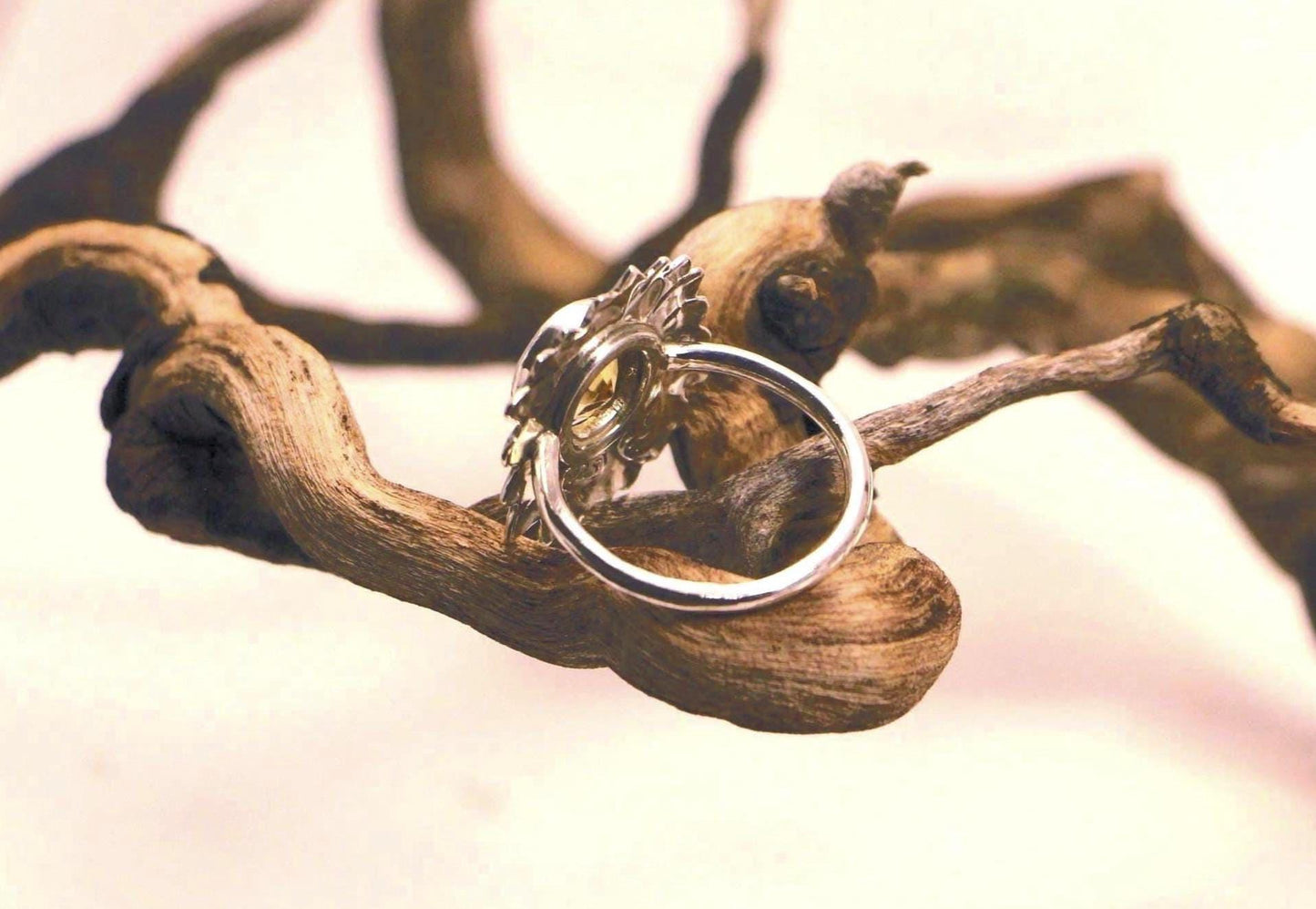 Handmade Sterling Silver Sunflower Ring with Citrine, Size 9.25