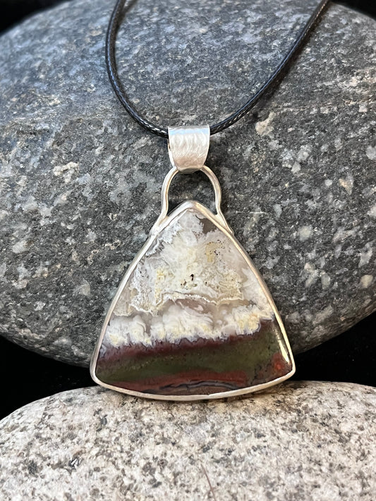 Moss Agate Pendant in Sterling Silver | Hand Chiseled Oak Leaf Necklace | Nature Jewelry Gift for Her