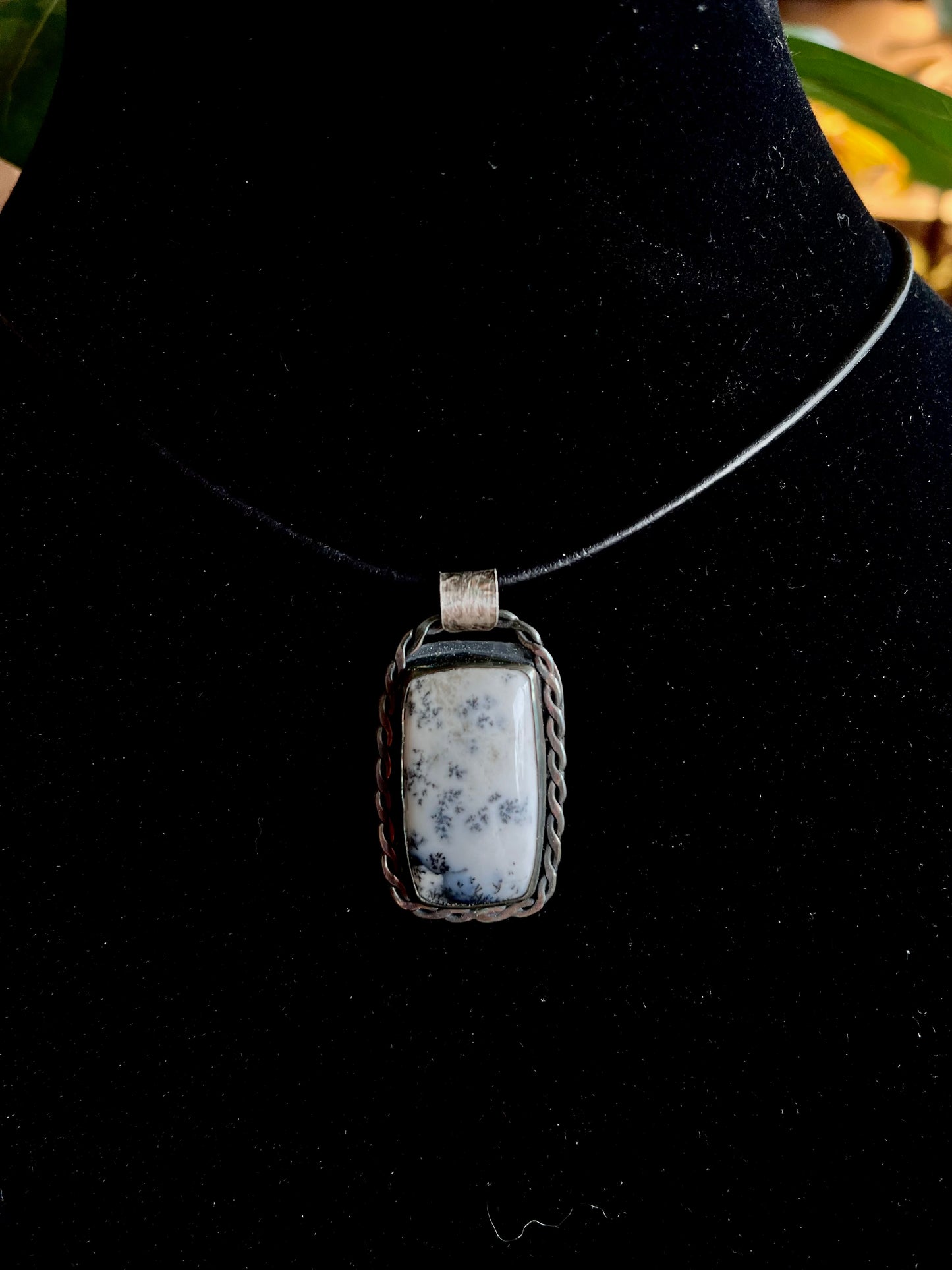 Dendritic Opal Pendant — Handmade Sterling Silver, Twisted Wire Frame, One of a Kind
