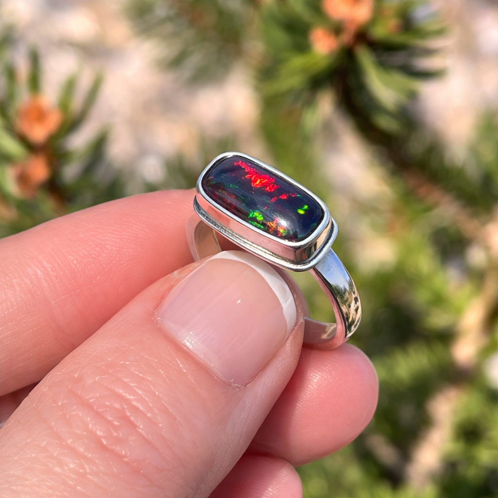 Smoked Welo Opal Ring in Sterling Silver | Handmade Statement Ring | Fire Opal Ring | Unique Gift for Her