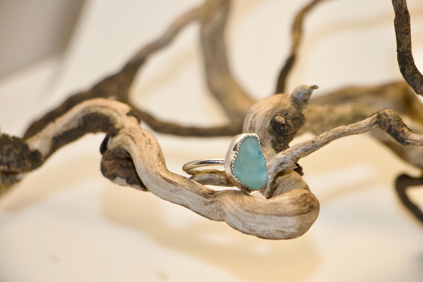 Sea Glass Sterling Silver Ring, Adjustable Band, Beachy Minimalist Ring Size +/- 6.5