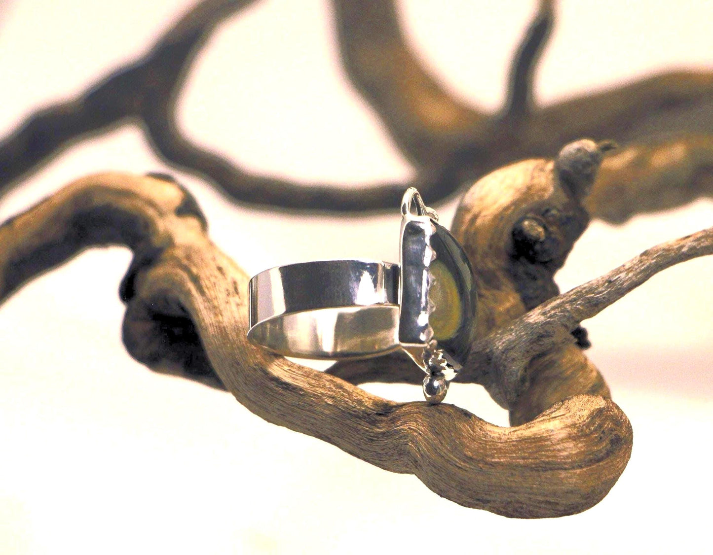 Yellow Jasper Sterling Silver Ring, Handmade Artisan Jewelry, Size 8.5