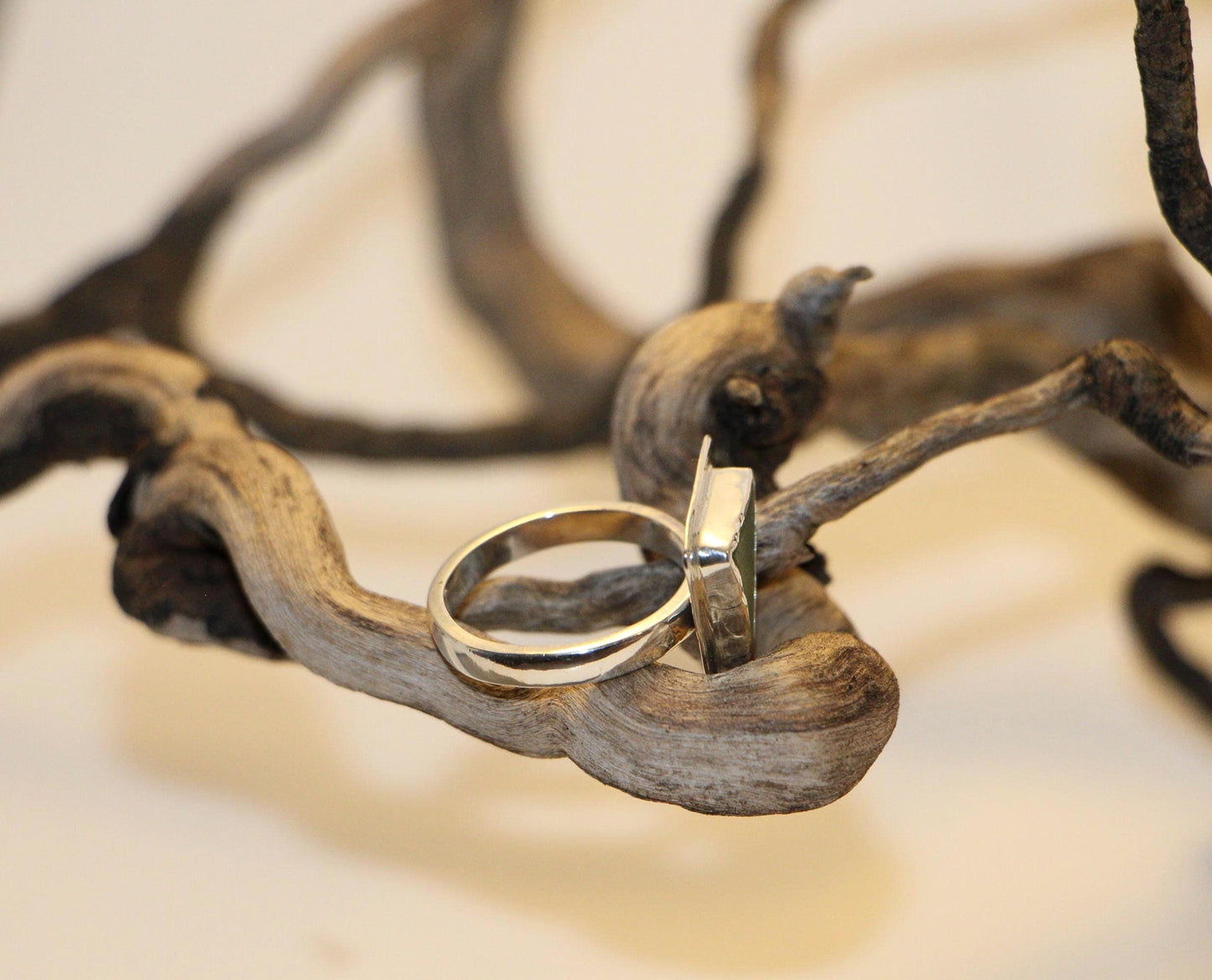 Green Sea Glass Ring, Sterling Silver Triangle, Size 8