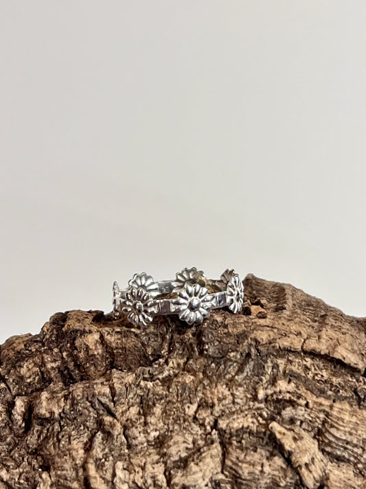 Silver Daisy Stacker Ring - Bold Bloom