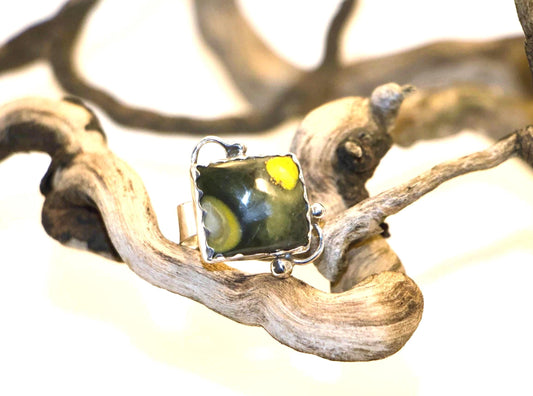 Yellow Jasper Sterling Silver Ring, Handmade Artisan Jewelry, Size 8.5