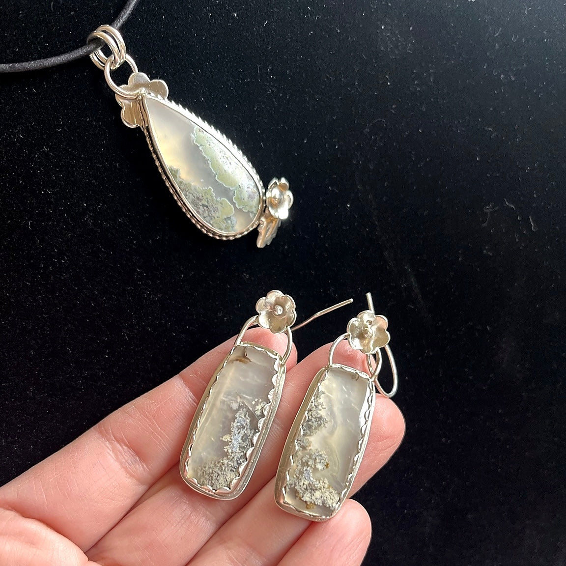 Moss Agate, Sterling Silver, Handmade Pendant (Matching Earrings and Ring Available)