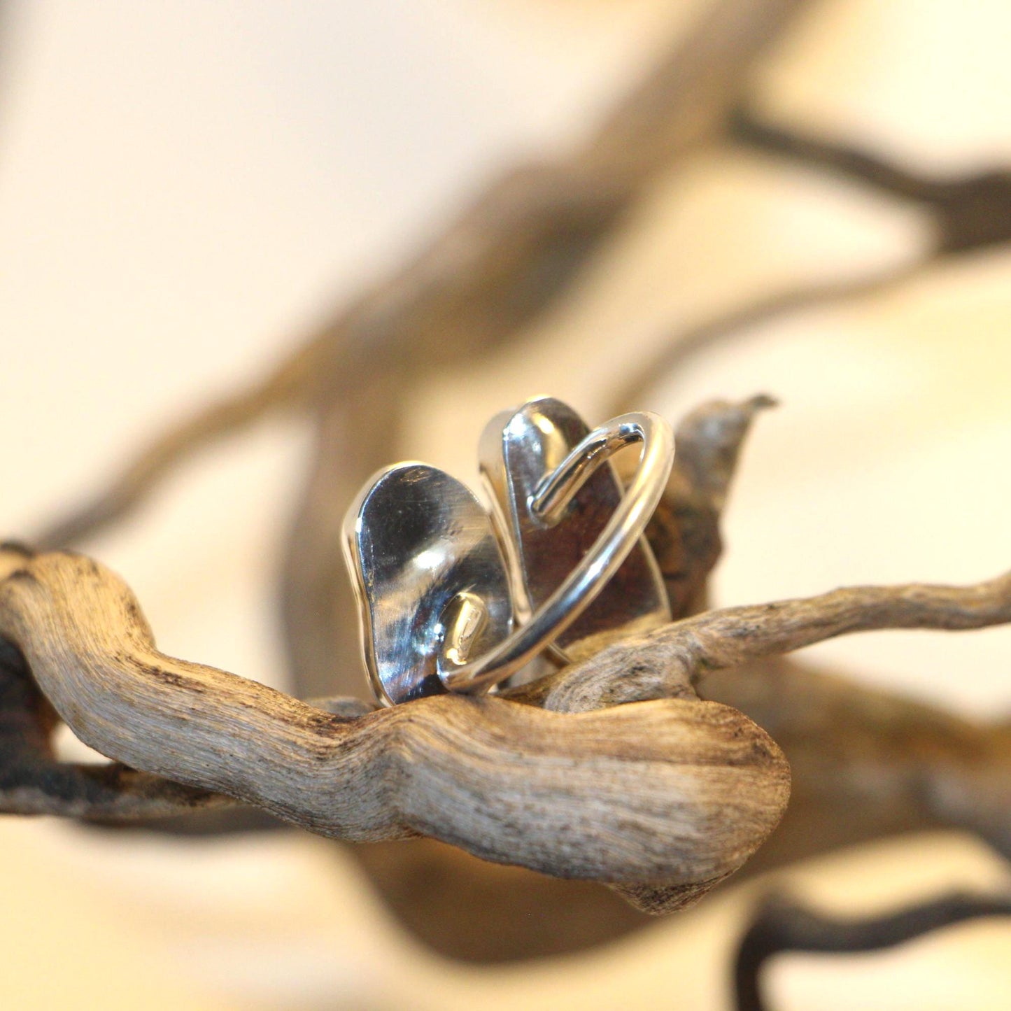 Split Bezel Sea Glass Ring, Sterling Silver Semi-Adjustable Band (Size between 7.75-9)