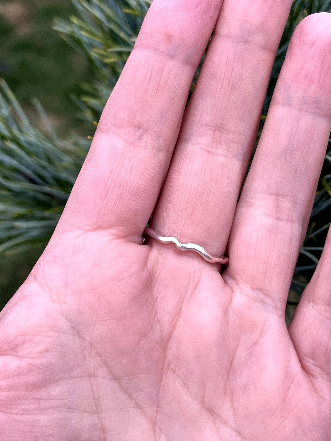 Sterling Silver Triangle Moss Agate Ring, Botanical Back, Size 8