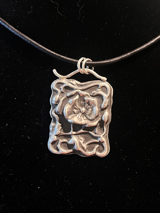 Midnight Garden Pendant — Art Nouveau Pressed Sterling Silver Necklace