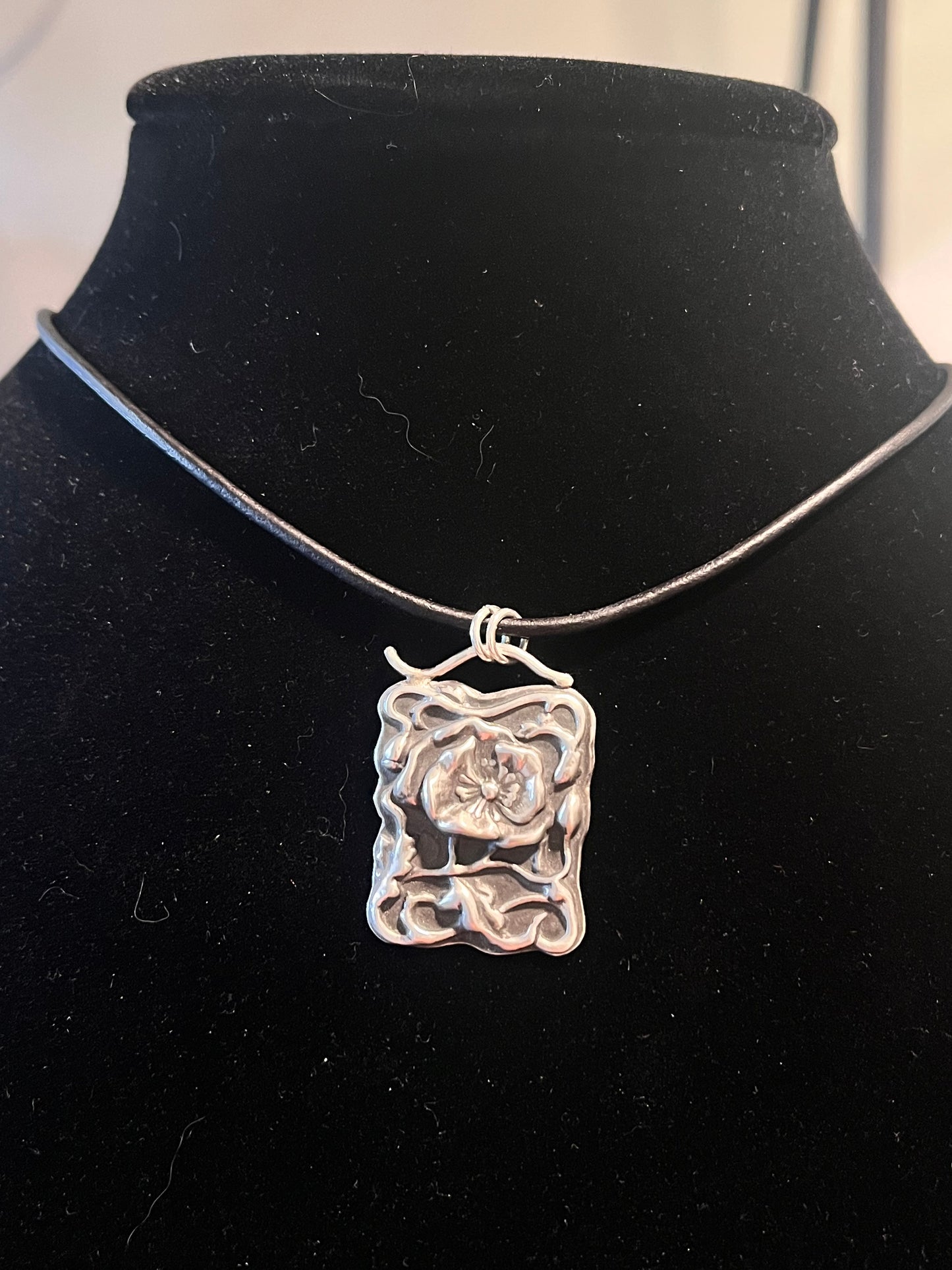 Midnight Garden Pendant — Art Nouveau Pressed Sterling Silver Necklace