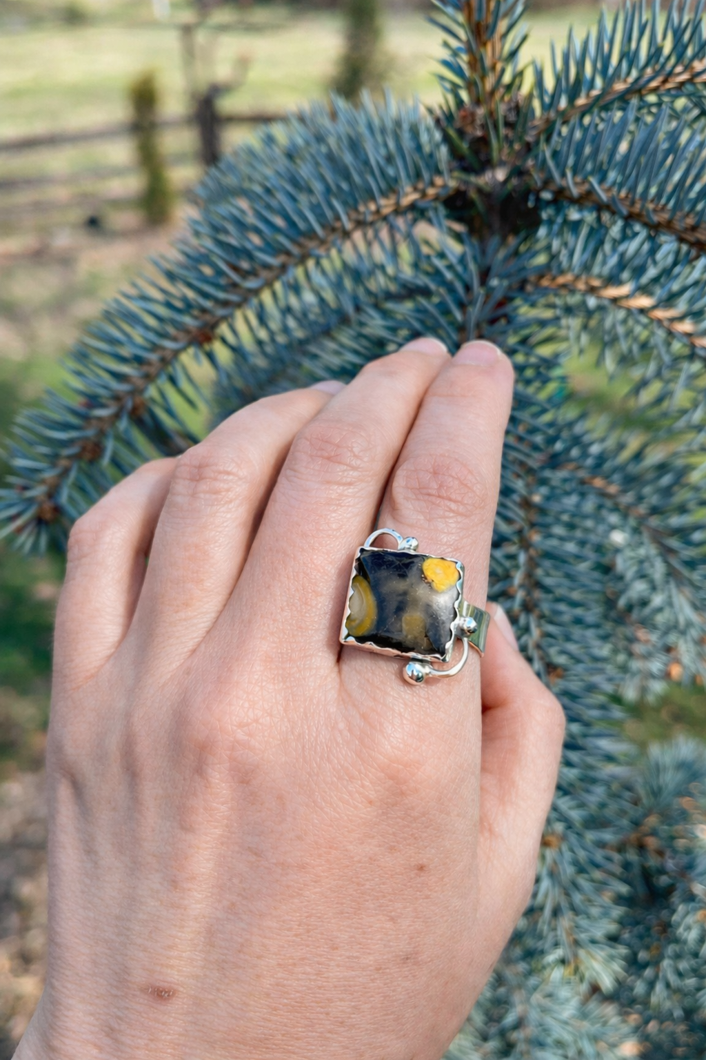 Yellow Jasper Sterling Silver Ring, Handmade Artisan Jewelry, Size 8.5