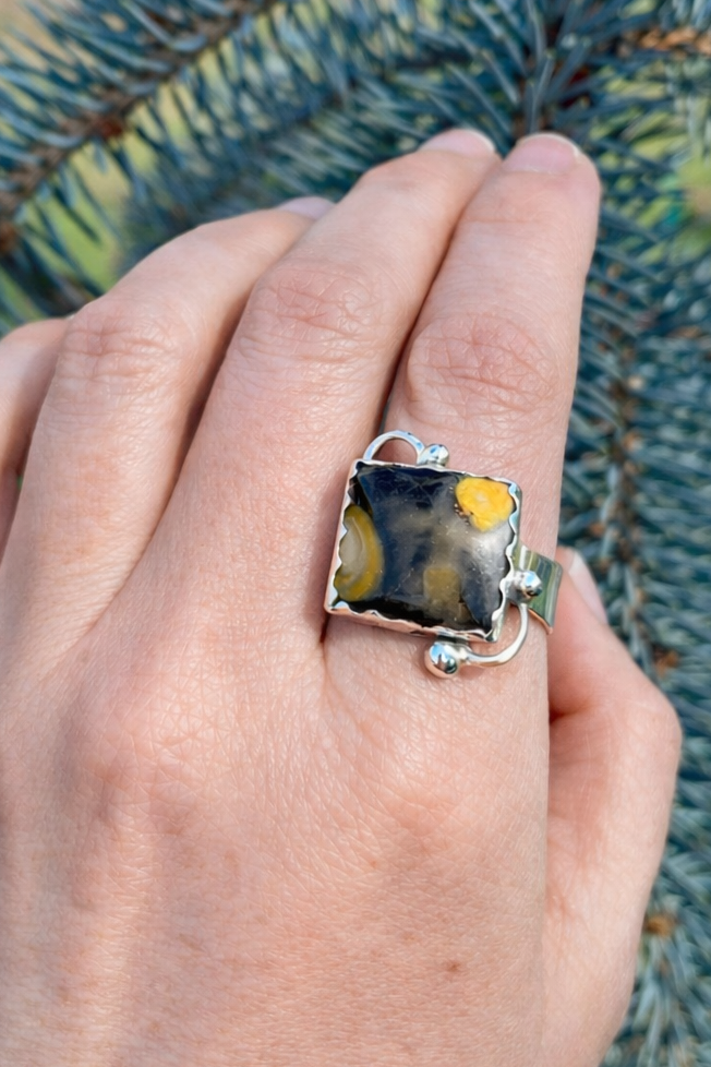 Yellow Jasper Sterling Silver Ring, Handmade Artisan Jewelry, Size 8.5