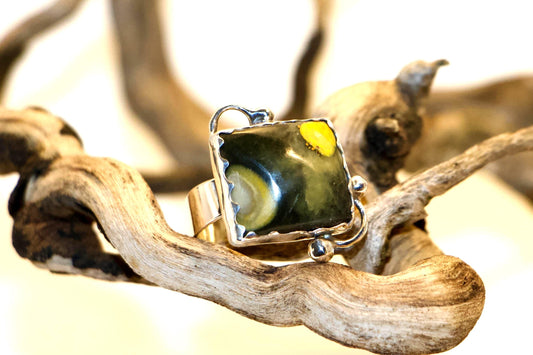 Yellow Jasper Sterling Silver Ring, Handmade Artisan Jewelry, Size 8.5