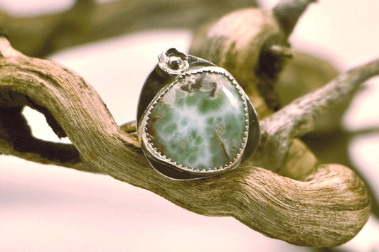 Hand Forged Sterling Silver Larimar Ring – Artisan Floral Size 6.5/7