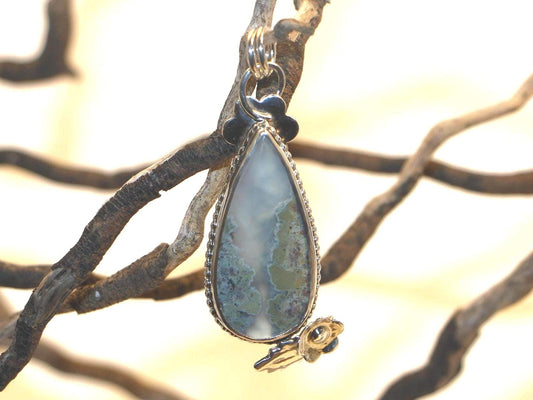 Moss Agate, Sterling Silver, Handmade Pendant (Matching Earrings Available)