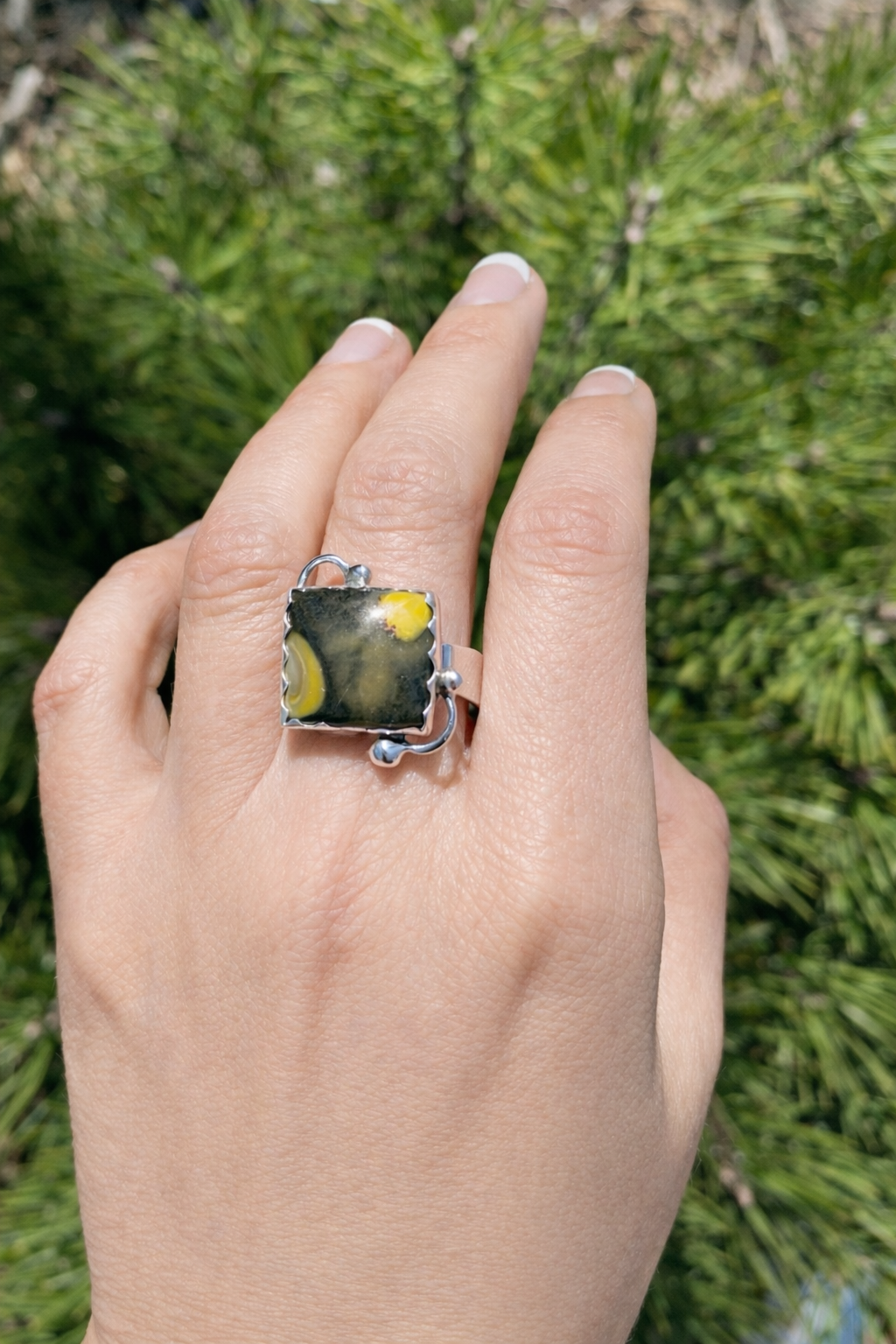 Yellow Jasper Sterling Silver Ring, Handmade Artisan Jewelry, Size 8.5