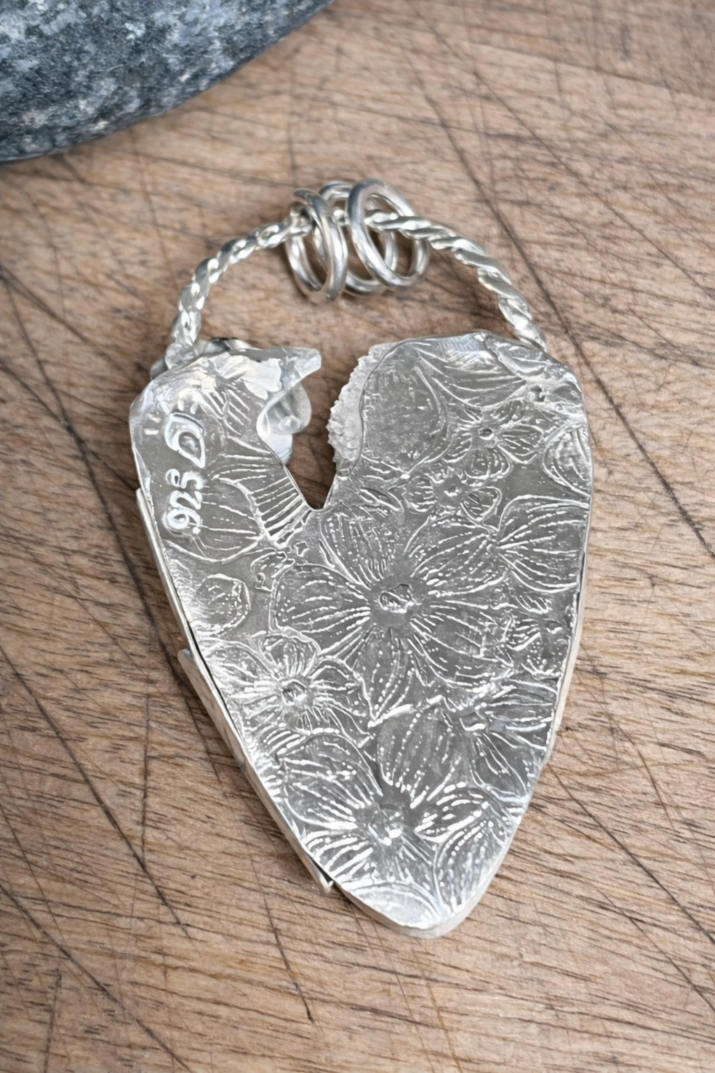 Heart Druzy Agate Pendant Sterling Silver | Reversible Botanical Statement Necklace | One of a Kind Handmade Jewelry