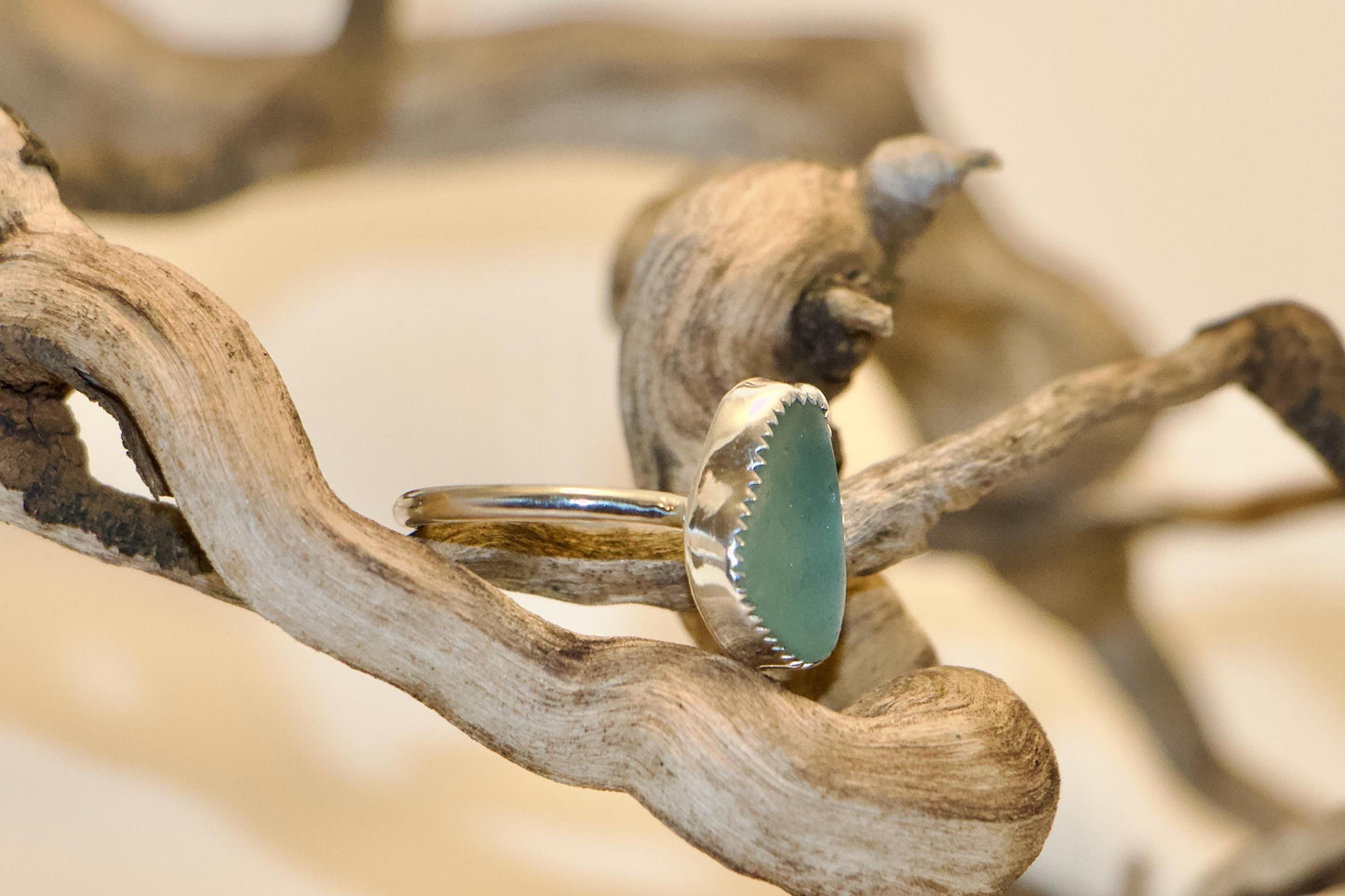 Sea Glass Sterling Silver Ring, Adjustable Band, Beachy Minimalist Ring Size +/- 6.5