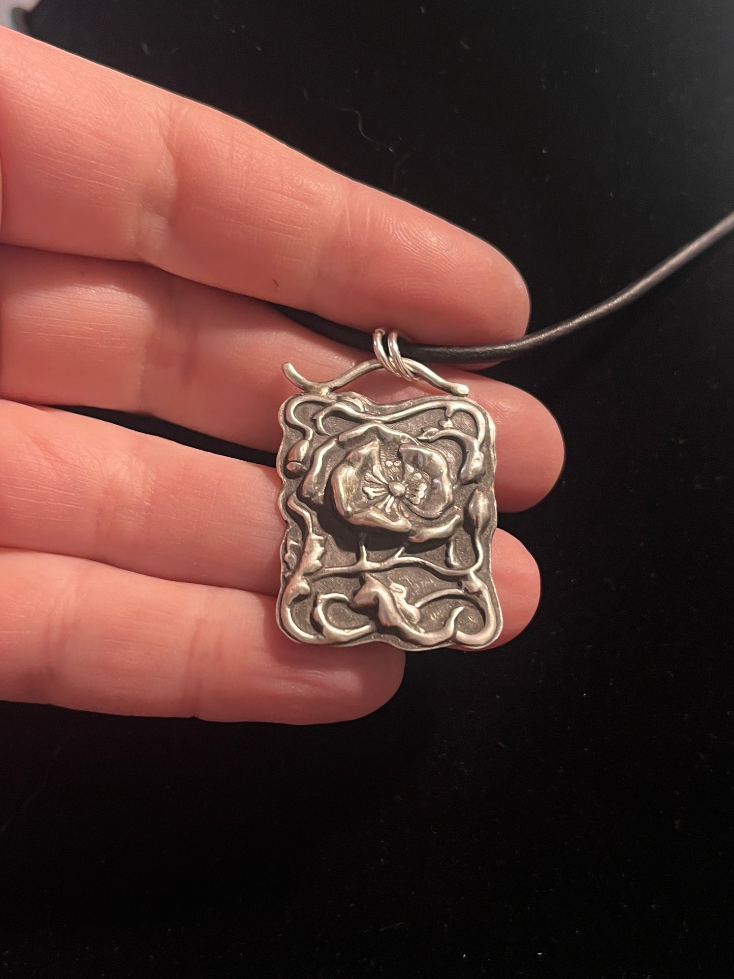 Midnight Garden Pendant — Art Nouveau Pressed Sterling Silver Necklace