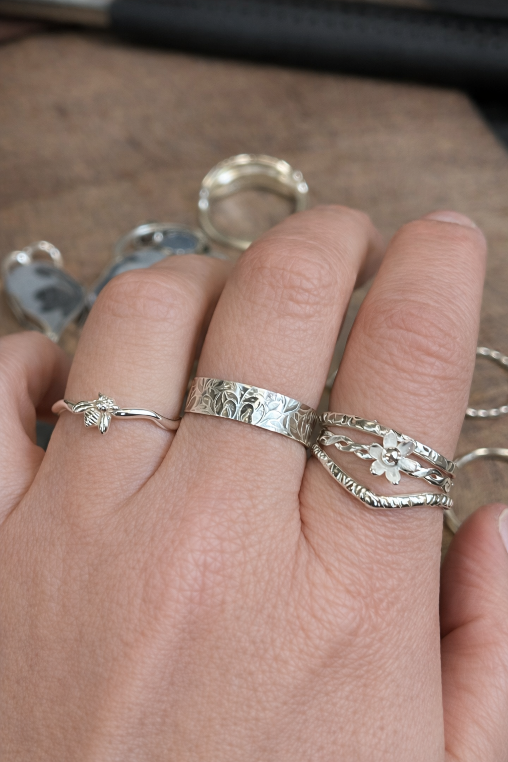 Hammered Edge Stacker Ring