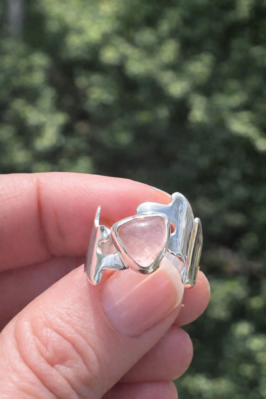 Rose Quartz Ring in Sterling Silver | Handmade Statement Ring | Pink Stone Ring | Unique Gift for Her