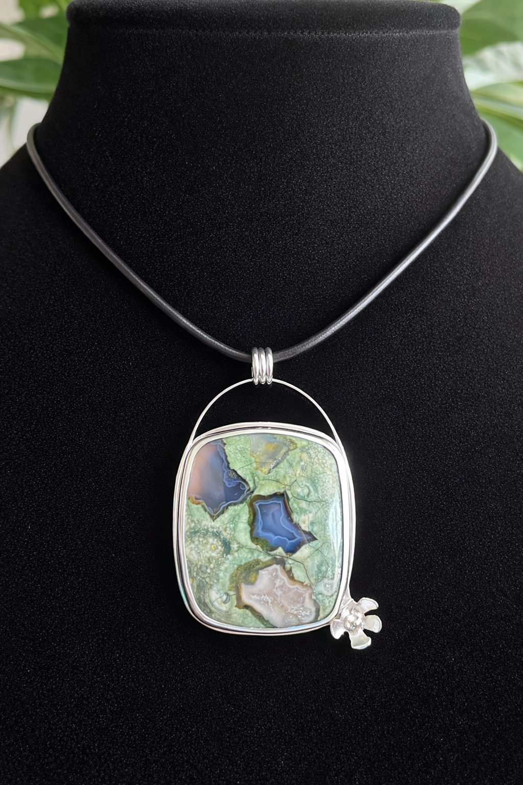Plume Moss Agate, Sterling Silver Handmade Open Back, Pendant