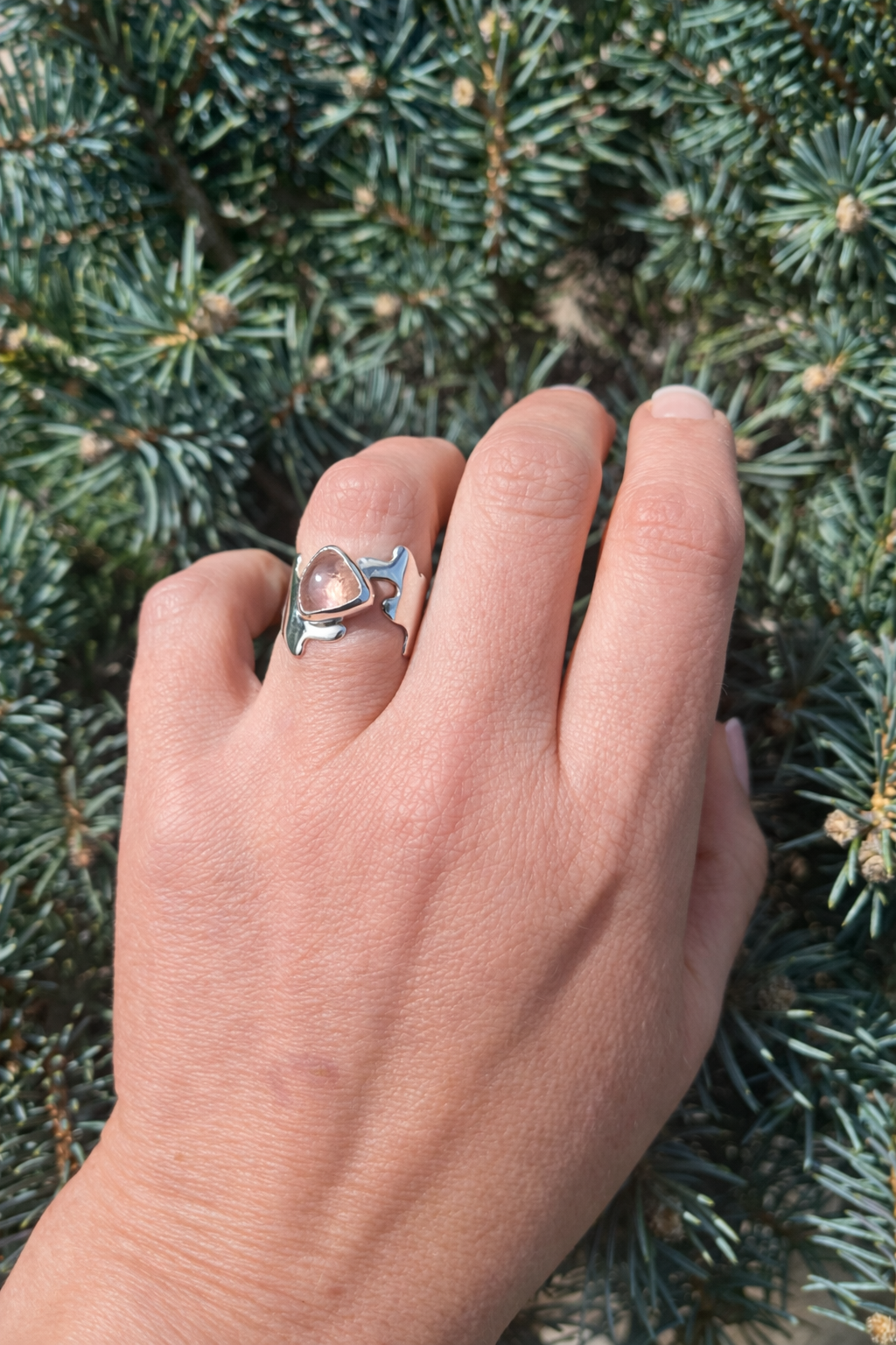Rose Quartz Ring in Sterling Silver | Handmade Statement Ring | Pink Stone Ring | Unique Gift for Her