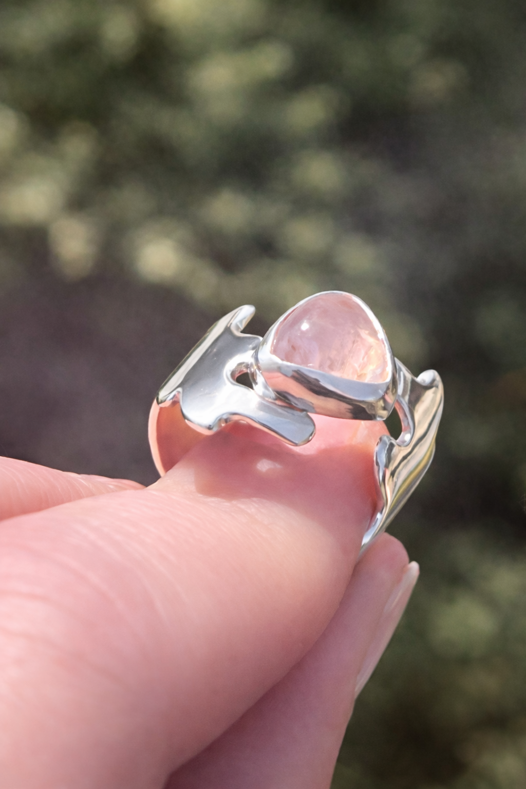 Rose Quartz Ring in Sterling Silver | Handmade Statement Ring | Pink Stone Ring | Unique Gift for Her
