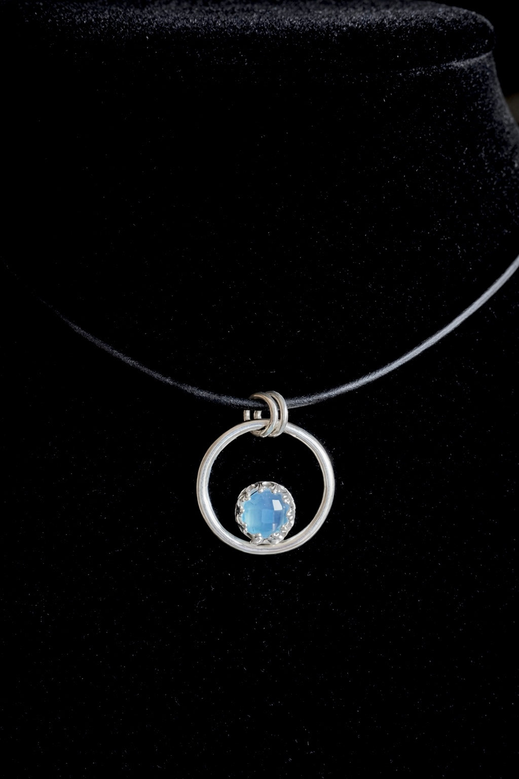 Neptune Orbit Pendant — Blue Chalcedony + Sterling Silver