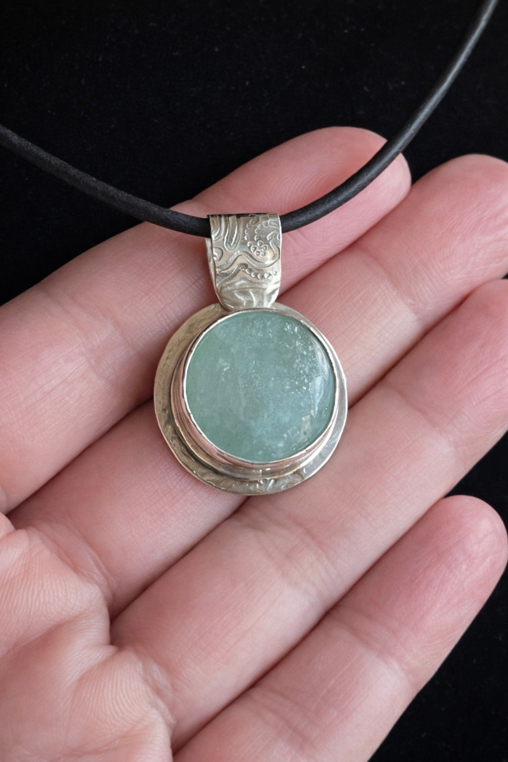 Luna Pendant — Handmade Sterling Silver Aventurine, One of a Kind