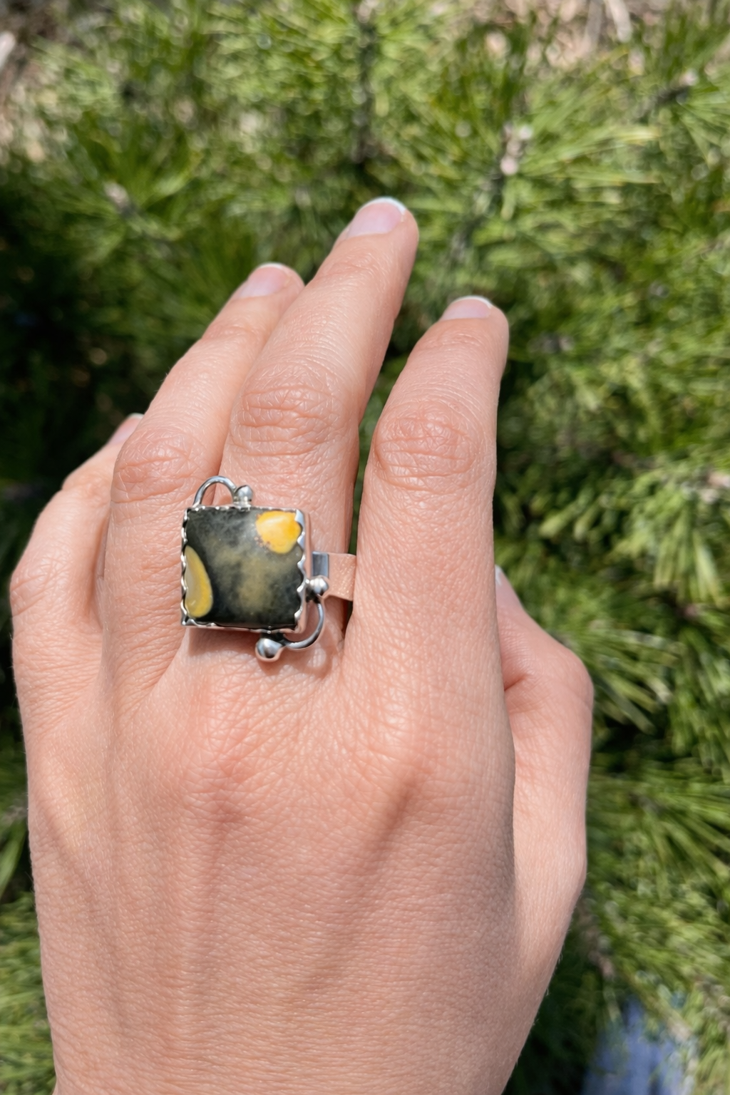 Yellow Jasper Sterling Silver Ring, Handmade Artisan Jewelry, Size 8.5