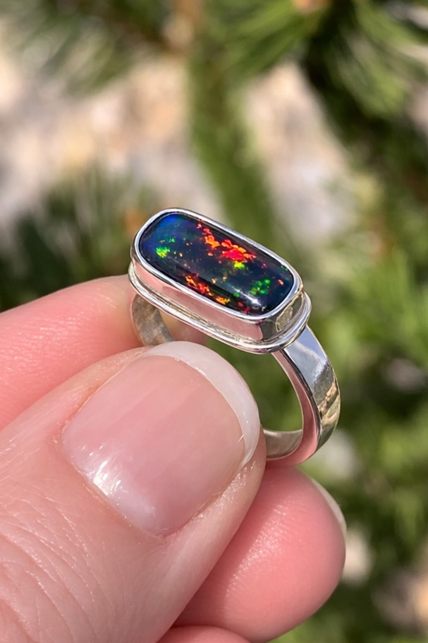 Smoked Welo Opal Ring in Sterling Silver | Handmade Statement Ring | Fire Opal Ring | Unique Gift for Her
