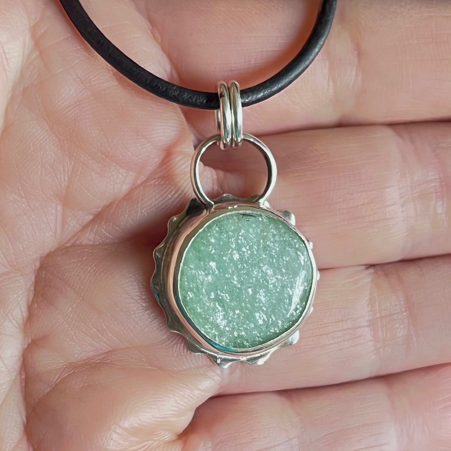 Aventurine Sun Pendant — Handmade Sterling Silver, One of a Kind