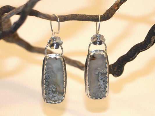 Moss Agate, Sterling Silver, Handmade Earrings One of a Kind (Matching Pendant Available)