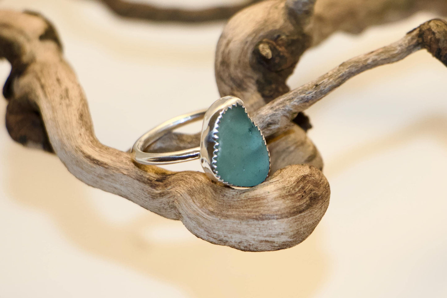 Sea Glass Sterling Silver Ring, Adjustable Band, Beachy Minimalist Ring Size +/- 6.5
