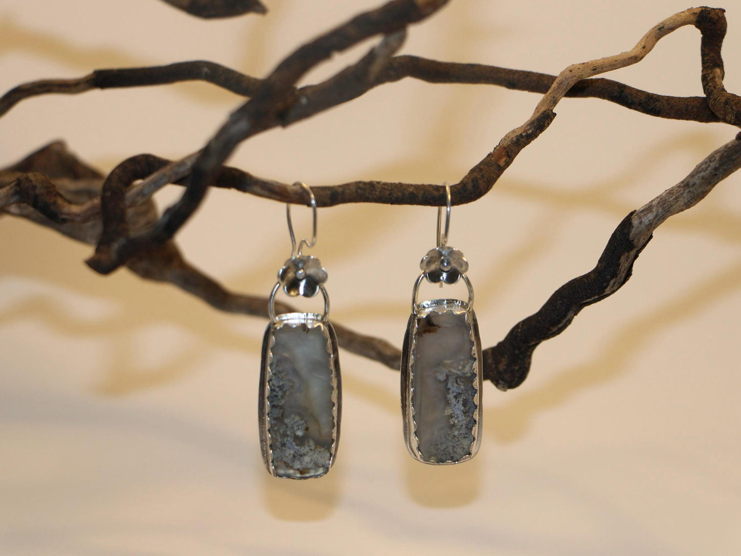 Moss Agate, Sterling Silver, Handmade Earrings One of a Kind (Matching Pendant Available)
