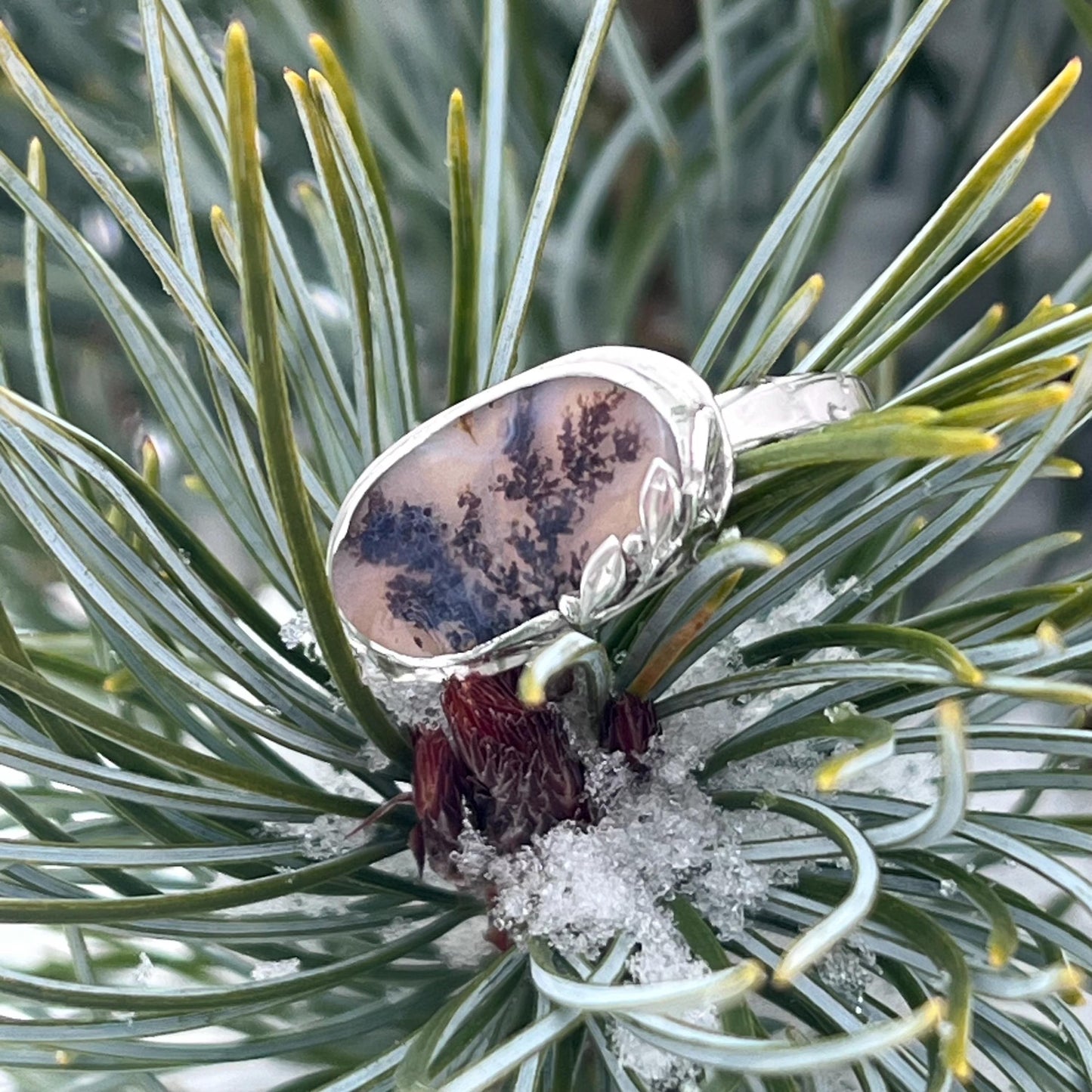 Frozen Forest Ring — Handmade Sterling Silver Dendritic Agate Ring
